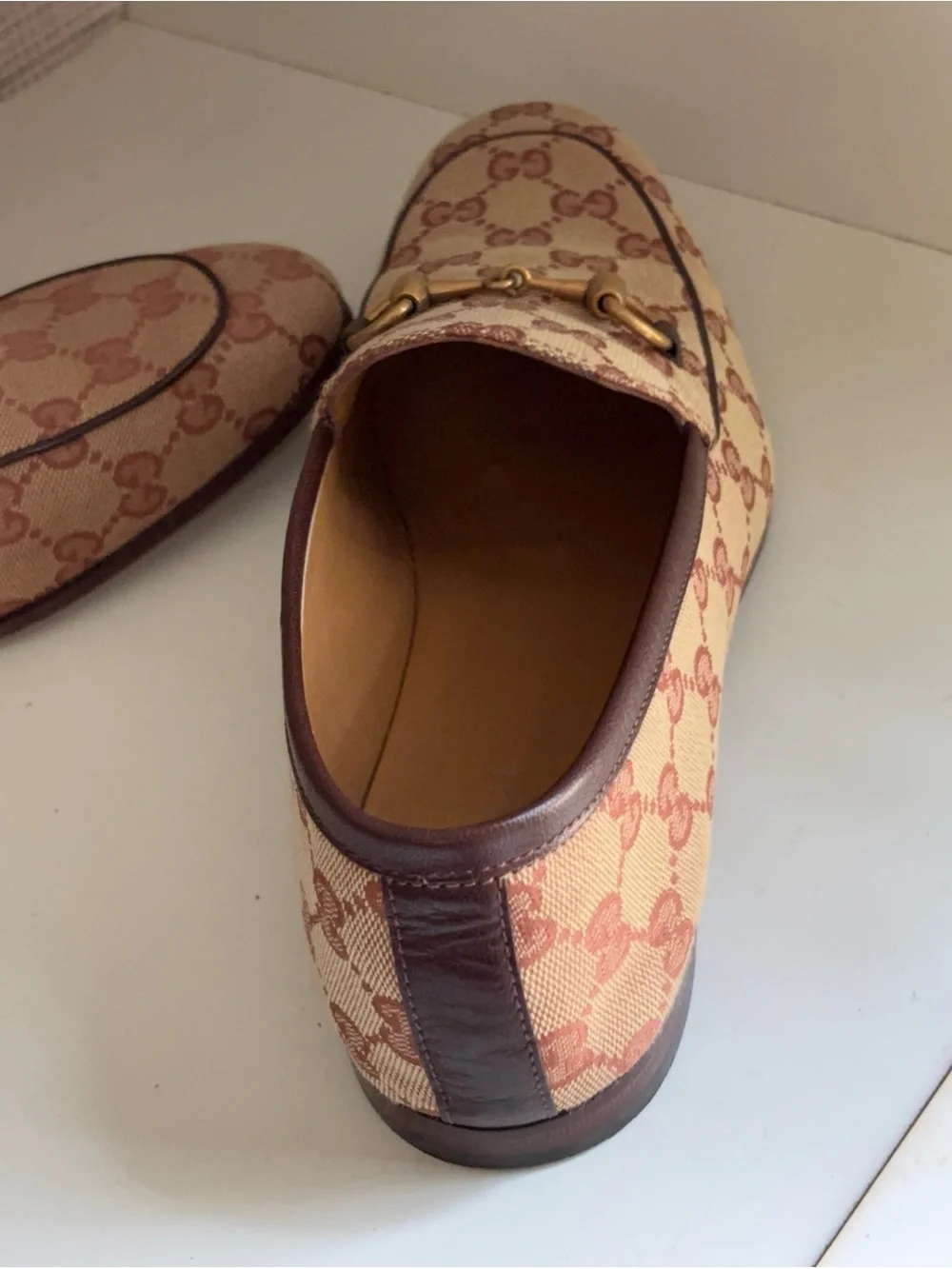 Gucci Men’s Beige/Brown GG Canvas Horsebit Loafers US 8 Authentic